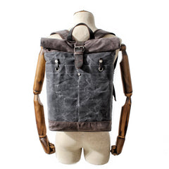 Waxed Canvas Leather Mens College Waterproof 15'' Computer Backpack Travel Backpack Hiking Bag for Men - imessengerbags