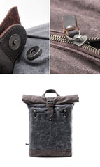 Waxed Canvas Leather Mens College Waterproof 15'' Computer Backpack Travel Backpack Hiking Bag for Men - imessengerbags