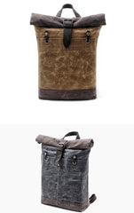 Waxed Canvas Leather Mens College Waterproof 15'' Computer Backpack Travel Backpack Hiking Bag for Men - imessengerbags