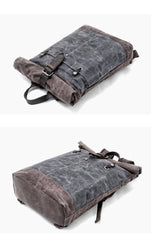 Waxed Canvas Leather Mens College Waterproof 15'' Computer Backpack Travel Backpack Hiking Bag for Men - imessengerbags