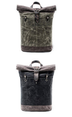 Waxed Canvas Leather Mens College Waterproof 15'' Computer Backpack Travel Backpack Hiking Bag for Men - imessengerbags