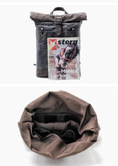 Waxed Canvas Leather Mens College Waterproof 15'' Computer Backpack Travel Backpack Hiking Bag for Men - imessengerbags