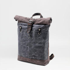 Waxed Canvas Leather Mens College Waterproof 15'' Computer Backpack Travel Backpack Hiking Bag for Men - imessengerbags