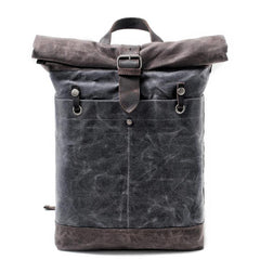 Waxed Canvas Leather Mens College Waterproof 15'' Computer Backpack Travel Backpack Hiking Bag for Men - imessengerbags