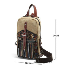 Cool Canvas Leather Mens Embroidered Sling Bag Chest Bag Gray One Shoulder Backpack for Men