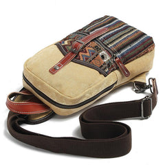 Cool Canvas Leather Mens Embroidered Sling Bag Chest Bag Gray One Shoulder Backpack for Men - imessengerbags