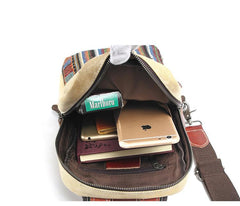 Cool Canvas Leather Mens Embroidered Sling Bag Chest Bag Gray One Shoulder Backpack for Men - imessengerbags
