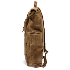 Waxed Canvas Leather Mens Waterproof Black Travel Backpack 15'' Green Computer Hiking Backpack for Men - imessengerbags