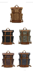 Waxed Canvas Leather Mens Waterproof Black Travel Backpack 15'' Green Computer Hiking Backpack for Men - imessengerbags