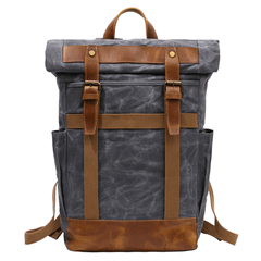 Waxed Canvas Leather Mens Waterproof Black Travel Backpack 15'' Green Computer Hiking Backpack for Men - imessengerbags
