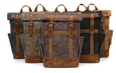 Waxed Canvas Leather Mens Waterproof Black Travel Backpack 15'' Green Computer Hiking Backpack for Men - imessengerbags