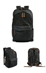 Waxed Canvas Mens Large College 14'' Computer Black Backpack Travel Backpack for Men - imessengerbags