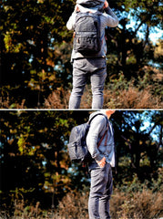 Waxed Canvas Mens Large College 14'' Computer Black Backpack Travel Backpack for Men - imessengerbags