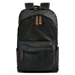Waxed Canvas Mens Large College 14'' Computer Black Backpack Travel Backpack for Men - imessengerbags