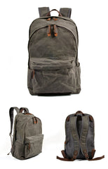 Waxed Canvas Mens Large College 14'' Computer Black Backpack Travel Backpack for Men - imessengerbags