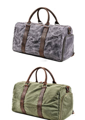 Waxed Canvas Leather Mens Large Fitness Bag Travel Green Weekender Bag Duffle Bag for Men - imessengerbags