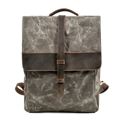 Cool Canvas Leather Mens Large Waterproof Black 15‘’ Backpack Travel Backpack Khaki Computer Backpack for Men - imessengerbags