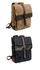 Cool Canvas Leather Mens Large Waterproof Black 15‘’ Backpack Travel Backpack Khaki Computer Backpack for Men - imessengerbags