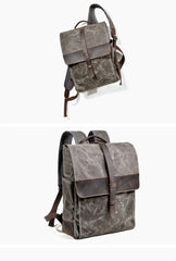Cool Canvas Leather Mens Large Waterproof Black 15‘’ Backpack Travel Backpack Khaki Computer Backpack for Men - imessengerbags
