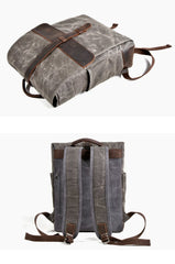 Cool Canvas Leather Mens Large Waterproof Black 15‘’ Backpack Travel Backpack Khaki Computer Backpack for Men - imessengerbags