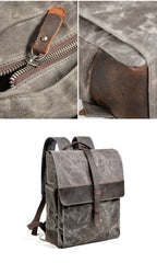 Cool Canvas Leather Mens Large Waterproof Black 15‘’ Backpack Travel Backpack Khaki Computer Backpack for Men - imessengerbags