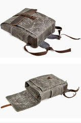 Cool Canvas Leather Mens Large Waterproof Black 15‘’ Backpack Travel Backpack Khaki Computer Backpack for Men - imessengerbags