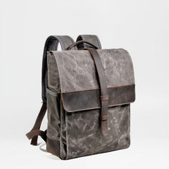 Cool Canvas Leather Mens Large Waterproof Black 15‘’ Backpack Travel Backpack Khaki Computer Backpack for Men - imessengerbags