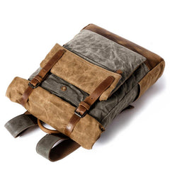 Cool Waxed Canvas Leather Mens Black 15'' Large Waterproof Travel Backpacks Computer Hiking Backpack for Men - imessengerbags