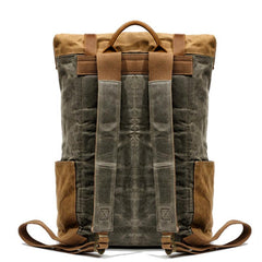 Cool Waxed Canvas Leather Mens Black 15'' Large Waterproof Travel Backpacks Computer Hiking Backpack for Men - imessengerbags