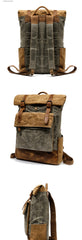 Cool Waxed Canvas Leather Mens Black 15'' Large Waterproof Travel Backpacks Computer Hiking Backpack for Men - imessengerbags
