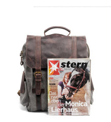 Cool Canvas Leather Mens College Backpack Travel Backpack 15'' Computer Hiking Backpack for Men - imessengerbags