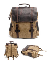 Cool Canvas Leather Mens College Backpack Travel Backpack 15'' Computer Hiking Backpack for Men - imessengerbags