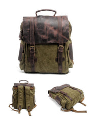 Cool Canvas Leather Mens College Backpack Travel Backpack 15'' Computer Hiking Backpack for Men - imessengerbags