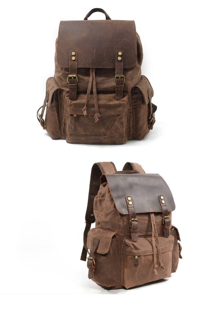 amazon leather computer backpack Cool Canvas Leather Mens 15'' Black Computer Backpack Green Hiking Backpack Travel Backpack for Men