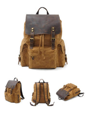 Cool Canvas Leather Mens 15'' Black Computer Backpack Green Hiking Backpack Travel Backpack for Men - imessengerbags