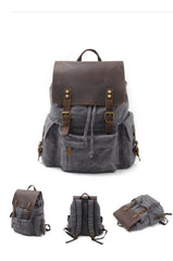 Cool Canvas Leather Mens 15'' Black Computer Backpack Green Hiking Backpack Travel Backpack for Men - imessengerbags