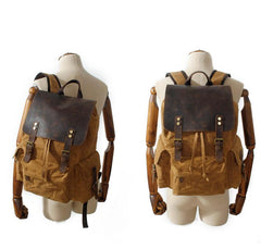 Cool Canvas Leather Mens 15'' Black Computer Backpack Green Hiking Backpack Travel Backpack for Men - imessengerbags