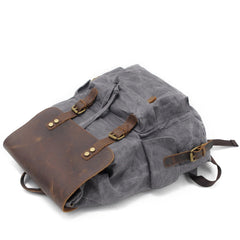 Cool Canvas Leather Mens 15'' Black Computer Backpack Green Hiking Backpack Travel Backpack for Men - imessengerbags