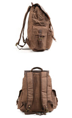 Cool Canvas Leather Mens 15'' Black Computer Backpack Green Hiking Backpack Travel Backpack for Men - imessengerbags