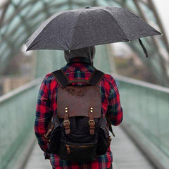 Cool Canvas Leather Mens 15'' Black Computer Backpack Green Hiking Backpack Travel Backpack for Men - imessengerbags