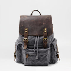 Cool Canvas Leather Mens 15'' Black Computer Backpack Green Hiking Backpack Travel Backpack for Men - imessengerbags