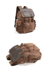 Cool Canvas Leather Mens 15'' Black Computer Backpack Green Hiking Backpack Travel Backpack for Men - imessengerbags