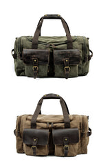 Cool Canvas Leather Mens Retro Large Green Travel Weekender Bag Duffle Bag for Men