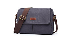 Cool Canvas Leather Mens Small Black Tablet Bag Shoulder Bag Gray Side Bag Messenger Bag for Men - imessengerbags