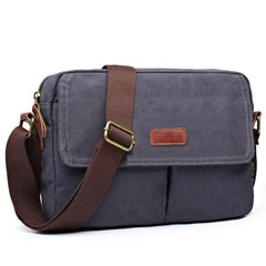 Cool Canvas Leather Mens Small Black Tablet Bag Shoulder Bag Gray Side Bag Messenger Bag for Men - imessengerbags