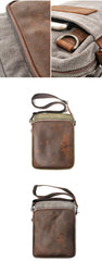 Cool Canvas Leather Mens Vertical Small Side Bag Gray Messenger Bag for Men - imessengerbags