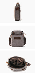Cool Canvas Leather Mens Vertical Small Side Bag Gray Messenger Bag for Men