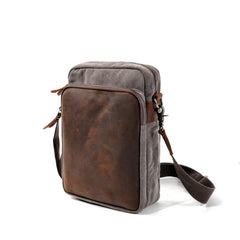 Cool Canvas Leather Mens Vertical Small Side Bag Gray Messenger Bag for Men - imessengerbags