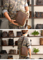 Cool Canvas Leather Mens Vertical Small Side Bag Gray Messenger Bag for Men - imessengerbags