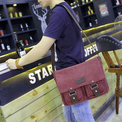 Cool Canvas Leather Mens Black Side Bag Blue Shoulder Bag Red College Bag Messenger Bag for Men - imessengerbags